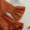 Citgeett Autumn Kid Girl Suit Long Ruffle Sleeve one-lined tops wide 염료 인쇄 캐주얼 바지 남자 스카프 의류 세트 J220711