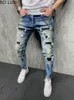 Jeans strappati con vernice Pantaloni della tuta da uomo Pantaloni con foro sexy Pantaloni skinny da uomo casual Slim Biker Outwears Taglia europea 220408