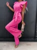 Summer Fashion Waist Lace-up Party Wide Leg Pant Women Elegant Solid Ruffle Sleeve Jumpsuit Casual Office O Neck Romper Overalls 220714