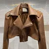 Giacche da donna Lapel Street PU Giacca corta Giacca corta Brown / Nera Spring Moto's Moto Coat's's