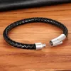 Braccialetti con ciondoli Bracciale in pelle da uomo stile classico Semplice bottone in acciaio inossidabile nero Accessori neutri Gioielli tessuti a mano Regali Fascino Lar