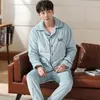 Men s Thicken Flannel Pajamas Set Men Pajamas Long Sleeve Sleepwear Men Sample Homewear Soft Warm Nightgown For Male Winter LJ201112