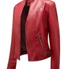 Ailegogo Spring Autumn Women Stand Collar Slim Pu Faux Leather Jacket Motorcycle Biker Zipper Female Short Coat Outwear Tops 220815