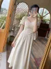 Sommar franska vintage kvinnor elegent parti midi klänning kvinnlig casual mode smal kläder vestidos y220401