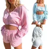 Kvinnors träningsdräkter Kvinnor Three-Piece Sportkläder Set Solid Color Hooded Jacket Touch Tops and Shorts Blue/ Pink/ Greywomen's