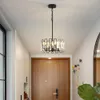 Modern Round Crystal Small Chandelier Lamp Black Simple Pendant Light For Living Room Restaurant Table Bar Indoor Villa Led Lamp