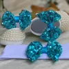 First Walkers DollBling Fabricación de lentejuelas Azules azules Bownot Pearls Controlado Infantil Infantil Piedra bebé Niña de moda Vestido de moda y zapatos de bucle