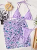 Kvinnors badkläder Purple Bikinis Cover-Ups Short Beach Dress Wear Beachwear Female 2022 Tunic Butterfly Print Split Tulle kjolvvinnor