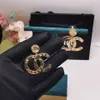 18K Altın Kaplama 925 Silvrer Lüks Marka Tasarımcıları Mektuplar Stud Clip Eardrop Yuvarlak Geometrik Ünlü Kadınlar Kristal Rhinestone Metal Küpe Düğün Partisi Jewerlry