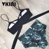 Mulheres de banho de cintura alta maiô push up bikini mulher sexy leopardo cruz bandagem maiô feminino conjunto de biquíni plus size 220622