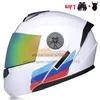 Nieuwste punt goedgekeurde veiligheid Modulaire flip motorfiets helm Voyage Racing dubbele lens helm interieur vizier