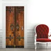 Auto-adhésif 3d portes autocollants imperméables pour la chambre salon rétro papier peint en bois décor de la maison art mural affiche 220716