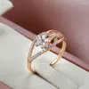 Anéis de casamento Kinel Luxury 585 Rose Gold Bride Ring Micro Cera Incrrada