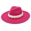 Chapeaux de luxe en perles pour femmes, 9.5cm, grand bord, cœur de pêche, haut Jazz Fedora, chapeaux de fête de mariage pour femmes, casquette d'église élégante