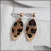 Charm Oval Leaf Rame Inspired Splice Leopard Print Pu Leather Charms örhängen Geometriska kvinnor smycken Drop Delivery 202 Carshop2006 DHYGE