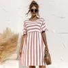 Frauen Sommer Kleid Nette Lose Gestreiften Druck Rüschen Ärmeln es Elegante EINE Linie Patchwork Strand Party Weibliche Vestidos 220615