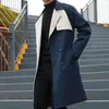 남자 트렌치 코트 가을 윈드 브레이커 패션 더블 가슴이있는 긴 재킷 남자 스트리트웨어 대비 스티칭 남성 아브리고 hombre 코트