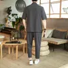 MRGB Abbigliamento moda uomo Cotone Lino Oversize Abito da uomo Solid Falso Due T-shirt Uomo Pantaloni alla caviglia Casual Set da uomo 5XL 220621