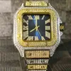 Missfox Luxury Square Men Смотреть Blue Dial Gold и Sier Watch Classic Quartz Man Relgio Masculino Blingling Hiphop Diamond