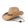 Boinas retro homens homens lã Hollow ocidental chapéu de cowboy roll-up brim cavalheiro outblack sombrero hombre jazz cap Wind Ropeberets