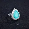 Anneaux de mariage Charm 925 Sterling Silver Big Gemstone Bague Femme Paraiba Tourmaline Cristal Pierre Anniversaire Bijoux Pour Femmes GiftsWe