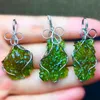 Pendentif Colliers Vert Moldavite Tchèque Météorite Impact Verre Pierre Brute Fil De Cuivre Tissage 001Pendant