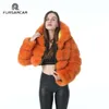 Fursarcar 자연 실제 여성 모피 코트 후드 암컷 모피 자른 재킷 두꺼운 따뜻한 패션 겨울 진짜 모피 코트 201112