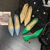 Сандалии Spring Green Pums Элегантные рабочие ботинки уютные дамские насосы на пятке на каблуках выпускной вечеринка заостренные металлические каблуки