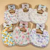 Baby bib double-faced Bibs grid printing burp cloth Cotton flax Bow headband Hair accessories Infant Set 3 Pieces kids Gift Sets 5553 Q2