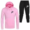 2 stycken sätter TRACKSUIT Män Kvinnor Märke Logo Skriv ut Hooded Sweatshirt + Drawstring Byxor Man Sport Hoodies Running Sportkläder