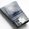 Retro Blau Zerrissene Punk Stil männer Jeans Stretch Slim-fit Brief Drucken Denim Hosen Mode Casual Hosen Vaqueros de hombre