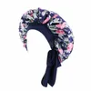 Elastisk band stor satin silke bonnet mössa våren kvinnor afrikansk print beanie hatt natt sömn keps hårvård slips headwrap turban cover femme