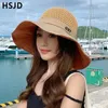 Chapeaux à large bord Fashion Bow Large Sun évidé Floppy Top Beach Hat Pliable Anti-UV Holiday Travel Cap Femme Panama Visor CapsWide Wend