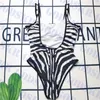 Zebra Pattern Swimsuit Ladies Bikini Outdoor Women One Piece Swimwear Letter Logo Ladies Swim Tops