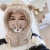 Bérets japonais mignon dessin animé ours d'oreille chapeau agneau en peluche chaude protection épaissie avec masque pour femmes girlberets