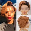 Pixie cortado 13x4 Cabelo de renda transparente Frente humano curto peruca para mulheres negras cor natural Remy Hair