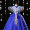 Arapça 2022 Çiçek Dantel Çiçek Kız Elbiseler Balo Kıyafetleri Mavi Çocuk Pageant Elbiseler Uzun Tren Güzel Küçük Çocuklar Çiçek kızı elbise resmi