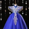 Arabe 2022 Floral Lace Flower Girl Robes Bouches de bal Blue Child Pageant Robes Long Train Beau