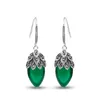 Boucles d'oreilles pendantes en argent sterling 925 avec marcassite et pierre de calcédoine verte