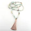 Pendanthalsband RH Fashion Yoga Jewelry 8mm 108 st Beaded Amazonite Stone Buddha Charm Mala Necklace For Women Lariat