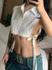 Chemisiers pour femmes Chemises SAISONS Mode Chic Blanc Cargo Femmes Crop Tops Chaîne À Lacets Cardigan Été Split Sexy Tenues De Fête De Base