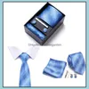 Neck Tie Set Ties Fashion Accessories Gift Box Custom Personalized Mens Hankie Cufflinks Sets Neckwear Paisley Cravats Striped Necktie For M