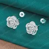 925 Sterling Silver Rose Flowers Stud Earring For Woman Fashion Wedding Engagement Jewelry