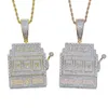 Полный CZ камень мощеный номер письма Lucky 777 очарователь кулон ожерелье новый хип-хоп ювелирные изделия для мужчин женские замороженные золотые серебряные украшения оптом