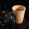 100pcs 일회용 일회용 12-oz 핫 음료 컵 검은 뚜껑이있는 카페 에코 친화적 인 절연 종이컵에 적합합니다.