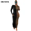 CM. Yaya Autumn Winter Vintage Leopard Print Patchwork Women Midi Maxi Dress Sexy Party Club Deep Long Rleeve Długie sukienki 220516