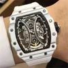 Смотреть дизайнер наручных часов Рича Миллес углеродного волокна выдолблена мужские автоматические механические часы с белой лентой личности и