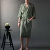 Men's Sleepwear Men Bathrobe Male Plus Size Kimono Bath Robe Sexy Robes Mens Dressing Gown Home Clothes Solid Color Linen Bathrobes
