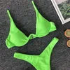Sexy Underwire Bikini Conjunto feminino Solid Leopard Push Up Micro Swimsuit Summer Neon Green Bathing Suit Thong Swimwear Bioquini 220621