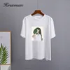 Hirsionsan Harajuku Printed T Shirt Women Summer Chic Tees 100% Cotton Elegant Graphic Clothes Loose Casual Pullover Tops 220712